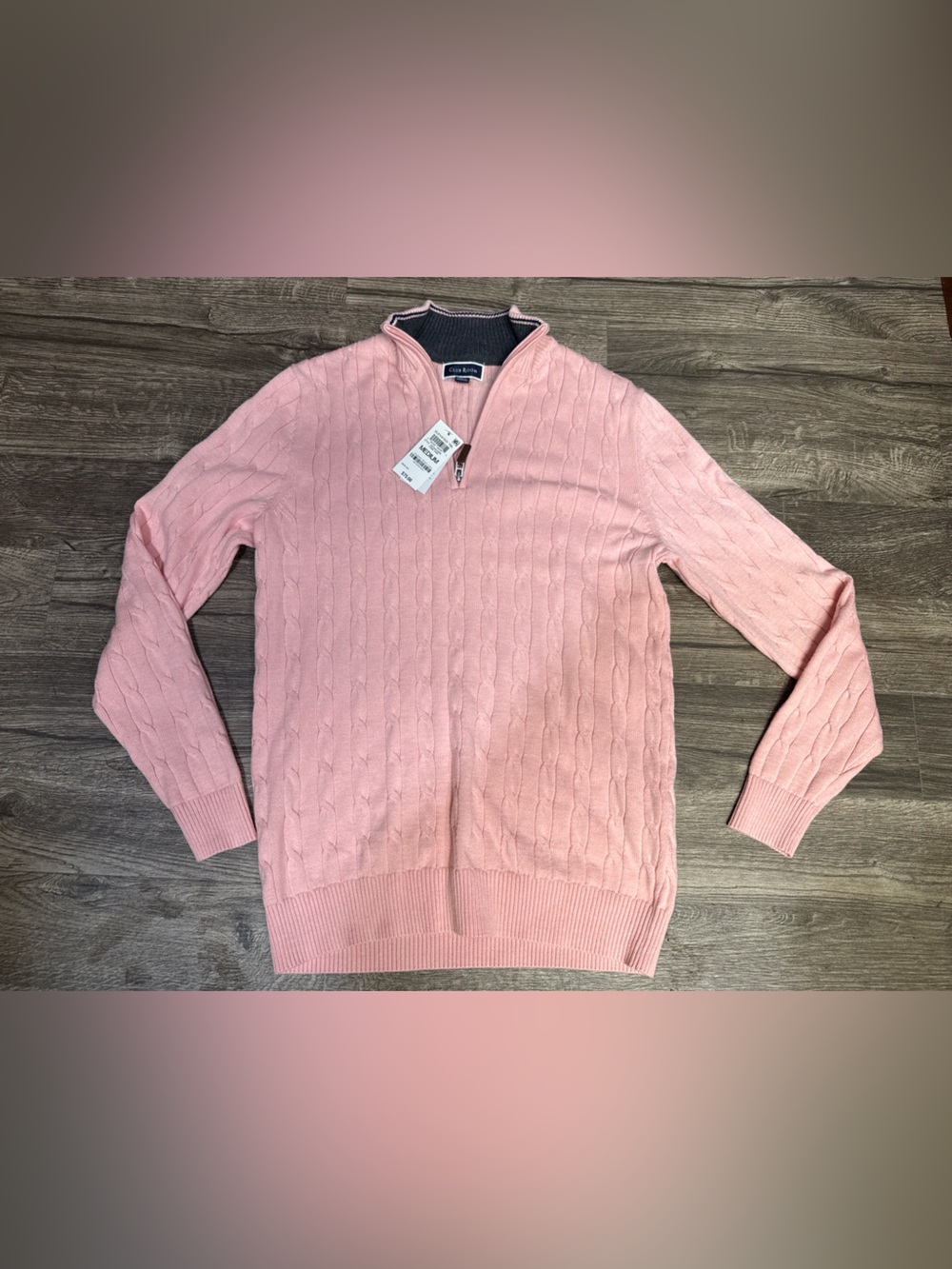 NWT Club Room Men’s Cable Knit Quarter Zip Sweater Pink Size Medium - Picture 3 of 5